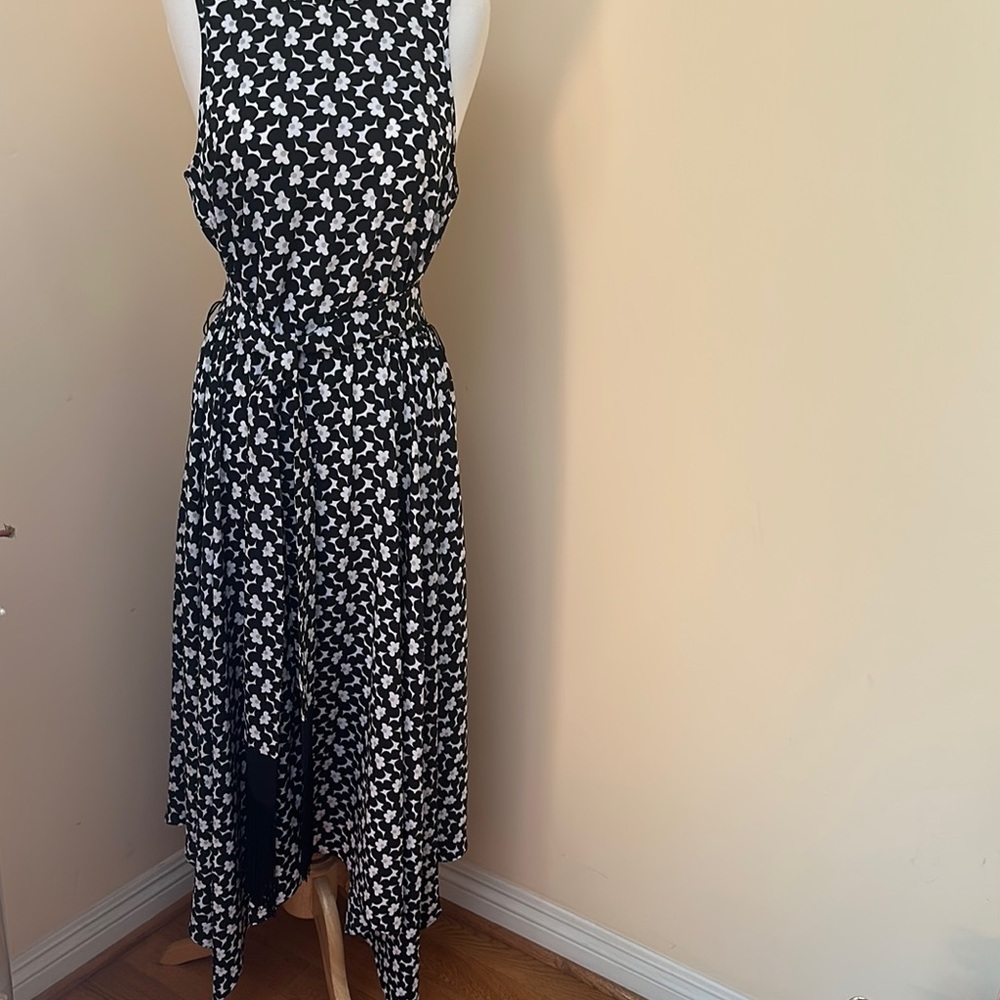 Michael Kors Black and White Asymmetrical Halter Sundress